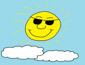 Sol og skyer med solbriller